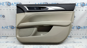 Lincoln MKZ 17-20 front right door panel, beige, with beige leather insert, beige leather armrest, gray molding, brown upper part, with handle, worn, dry-cleanable
