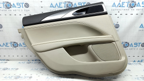 Lincoln MKZ 17-20 rear left door panel, beige, with beige leather insert, beige leather armrest, gray molding, brown upper part, with handle, tear, dry-cleanable