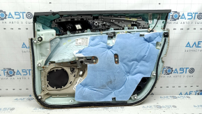 Beige front left door panel for a Lincoln MKZ 17-20, with beige leather insert, beige leather armrest, gray molding, brown upper part, with handle, dry-cleanable, scratches