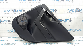 Door trim panel, rear right, Toyota Rav4 19-24, black leather, blue stitching, armrest and insert, black leather, gray molding, with overlays, scratches, bump, dent