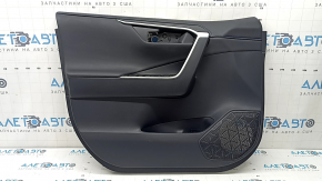 Door trim panel, front left, Toyota Rav4 19-24, black leather, blue stitching, armrest and insert, black leather, gray molding, with overlays, scratches