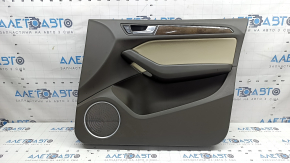 Front right door panel, complete, Audi Q5 8R 09-17, truffel beige, with beige leather insert, leather armrest, glossy wood molding, Premium Plus, Bang & Olufsen, with control buttons, scratch, dent
