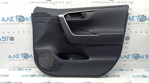 Door trim panel, front right, Toyota Rav4 19-24, black leather, blue stitching, armrest and insert, black leather, gray molding, with overlays, scratches