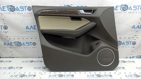 Front left door panel assembly for Audi Q5 8R 09-17, truffel beige, with beige leather insert, leather armrest, glossy wood molding, for seat memory, Premium Plus, Bang & Olufsen, scratches, dents