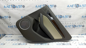 Door trim panel, rear right, complete, Audi Q5 8R 09-17, truffel beige, with beige leather insert, leather armrest, glossy wood molding, Premium Plus, Bang & Olufsen, scratches, dent