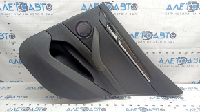 Door trim, rear right card, BMW X2 F39 18-23, Sensatec leather, black, armrest and handle, black leather, molding in dark wood with chrome opening handle, with backlighting and speaker grilles, dry-cleanable