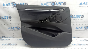 Door trim, front left card, BMW X2 F39 18-23, Sensatec leather, black, armrest, black leather, molding in dark wood with chrome opening handle, with backlighting and speaker grilles, dry-cleanable, scratches