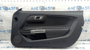 Front right door panel for Ford Mustang mk6 18-20 black, black fabric insert, black leather armrest, with central locking control buttons, scratches, dry cleanable