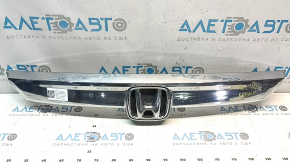 Upper central radiator grille molding for Honda Accord 18-22, light chrome, with fastening and emblem, sand, chips
