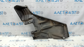 The rear right underbody protection of the Lexus ES300h 19-26 is worn, dented, and has tears