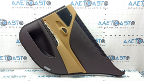 Door trim, rear right card, Lexus ES 19-22, brown leather, armrest and insert, light brown leather, molding under dark wood, glossy, with backlighting, under curtain, Mark Levinson, without curtain and handle, worn