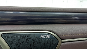 Front right door panel for Lexus ES 19-22, brown leather, armrest and insert, light brown leather, dark wood molding, glossy, with backlight, Mark Levinson, without handle, scratch