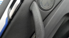 Door trim, rear left card, BMW X1 F48 16-22, Sensatec leather, black, armrest and handle, black leather, aluminum molding with blue insert, with chrome opening handle, with backlighting and speaker grilles, under the tweeter, worn