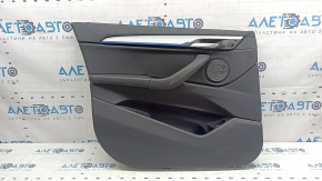 Door trim, front left card, BMW X1 F48 16-22, Sensatec leather, black, armrest and handle, black leather, aluminum molding with blue insert, with chrome opening handle, with backlighting and speaker mesh, worn