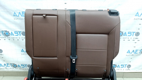 Backrest of the rear row of seats, 2nd row, left, VW Atlas 18-19, brown leather, white stitching, with frame, belt and armrest, missing overlay
