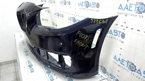 Bare front bumper BMW 5 F10 14-16 for parking sensors without cameras and headlight washers, blue, broken fasteners, scratches, non-standard holes