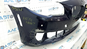 Bare front bumper BMW 5 F10 14-16 for parking sensors without cameras and headlight washers, blue, broken fasteners, scratches, non-standard holes