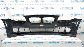 Bare front bumper BMW 5 F10 14-16 for parking sensors without cameras and headlight washers, blue, broken fasteners, scratches, non-standard holes