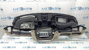 Torpedo front panel with AIRBAG BMW 5 F10 11-16 Nappa leather black and beige oyster, for projection, for cleaning