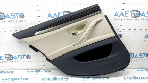 Door trim, rear left card, BMW 5 F10 11-16, black, insert and armrest in Nappa Elfenbein Weiss leather, with backlighting, molding in brown Perlglanz Chrome wood, with handle, scratches, needs cleaning
