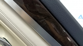 Door trim, rear right card, BMW 5 F10 11-16 leather, insert and armrest in Nappa Elfenbein Weiss leather, with backlighting, molding in brown wood Perlglanz Chrome, with handle, scratches, needs cleaning