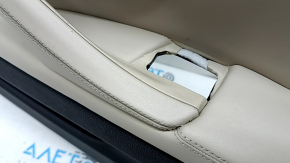 Door trim, front right card, BMW 5 F10 11-16 leather, insert and armrest in Nappa Elfenbein Weiss leather, with backlighting, molding in brown wood Perlglanz Chrome, with handle, scratches, needs cleaning