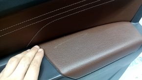 Door trim, front right card, VW Atlas 21-23, black, brown leather with white stitching, gray molding with wood insert, brown leather armrest, with squeaker, with chrome handle, with overlays, worn armrest