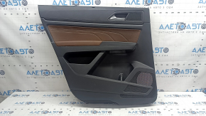 Door trim, rear left card, VW Atlas 21-23, black, brown leather with white stitching, brown leather armrest, with curtain, squeaker and chrome handle, worn, dry-cleanable