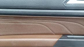 Door trim, rear left card, VW Atlas 21-23, black, brown leather with white stitching, brown leather armrest, with curtain, squeaker and chrome handle, worn, dry-cleanable