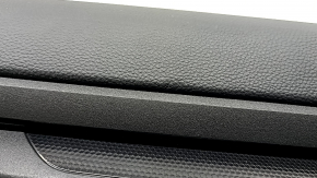Front left door panel for Honda CRV 23-26, black, black leather armrest with orange stitching, glossy black molding, worn, dented