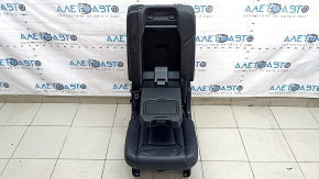 Rear row of seats, 2nd row, central, Audi Q7 16-19, black leather, with belt, with armrest, corrosion, cup holder does not open, leather is dented