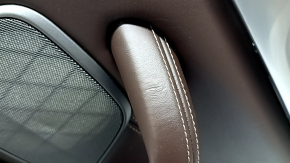 Door trim, rear right card, BMW 5 G30 17-23, black, armrest and insert, dark brown leather, molding under the tree root of walnut, under the curtain, with a handle and overlay Harman Kardon, with illumination, scratches, dents
