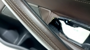 Door trim, front right card, BMW 5 G30 17-23, black, with seat memory, armrest and insert in dark brown leather, molding in walnut root wood, with handle and Harman Kardon trim, with backlighting, scratches