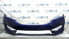 Front bare bumper Honda Accord 16-17 rest, hybrid, for parking sensors, blue, dented, scratches, broken mount