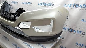 Front bumper bare Nissan Rogue 17-20 white, plastic turned white, non-factory holes, worn