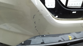 Front bumper bare Nissan Rogue 17-20 white, plastic turned white, non-factory holes, worn