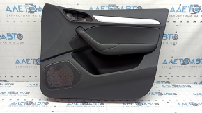 Door trim, front right card, Audi Q3 8U 15-18, black, black leather insert, aluminum insert, black leather armrest, scratches, worn, broken fasteners