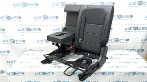 Backrest of the rear row of seats, 2nd row, left, VW Tiguan 18-21, black leather, perforation, with belt and armrest, with frame, dented
