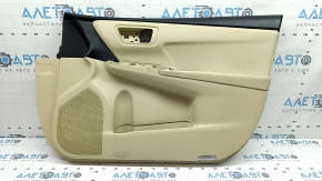 Door trim, front right card, Toyota Camry v55 15-17 usa, beige with beige plastic insert, rubber armrest, dry-cleanable, scratches, crack in fastener