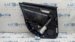 Door trim, rear right card, Audi A4 B8 13-16 rest, black, with black leather insert, black leather armrest, sedan without curtain, molding with dark wood structure, with buttons, scratches, broken fasteners, tears