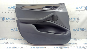 Door trim, front left card, BMW X3 G01 18-21, black leatherette, black leather insert, structural wood insert, black leather armrest, chrome insert, with handle, scratches, needs cleaning