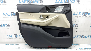 Door trim, front left card, Mercedes X167 GLS 450 580 20-26, dark gray, insert and armrest, beige leather, molding under dark wood Burmester, scratches, tears, for dry cleaning