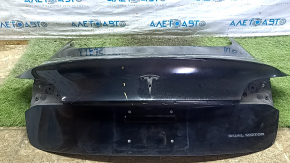 Tesla Model 3 18-20 black PBSB bare trunk lid, dented, after butt repair, primed