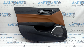 Alfa Romeo Giulia 17-24 front left door panel trim, black leather armrest with brown stitching, brown leather insert, chrome molding, ebony structure insert, with handle, scratches