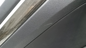 Door trim card rear left VW Passat b8 16-19 USA black, with dark gray wood trim, black leather insert, black leather armrest, scratches, worn leather