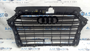 Radiator grill assembly Audi A3 8V 17-20 black gloss with chrome under the radar, cracked, missing fragment