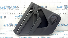 Door trim, rear left card, Audi Q3 83A 19-25, black, black leather insert, black leather armrest with gray stitching, chrome molding, with backlight, with handle and buttons, molding under the handle, graphite, SONOS, scratches
