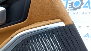 Door trim, rear left card, BMW 3 G20 19-21, black, brown COGNAC leather with stitching, chrome insert, handle and window control button, leather tear, speaker mesh worn