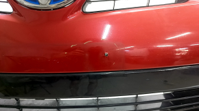 Front bumper assembly for Toyota Prius 30 12-15 rest, red, with tow hook plugs, grilles, emblem, and frame, scratches, cracks, non-factory holes