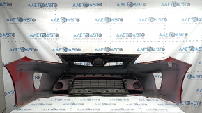 Front bumper assembly for Toyota Prius 30 12-15 rest, red, with tow hook plugs, grilles, emblem, and frame, scratches, cracks, non-factory holes